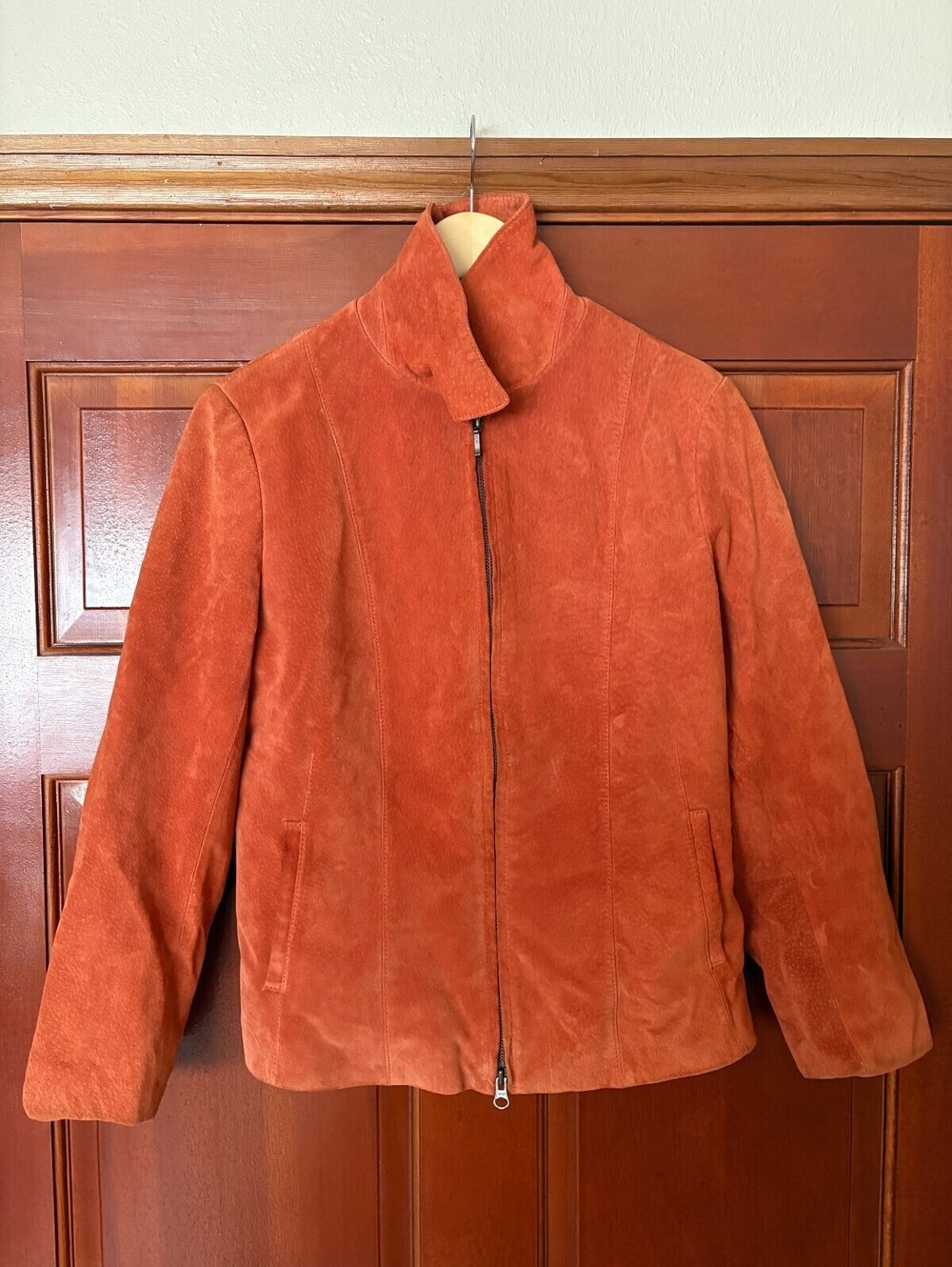 Catherine Stewart Women’s Medium Orange Faux Suede Jacket Small Rip Flaw